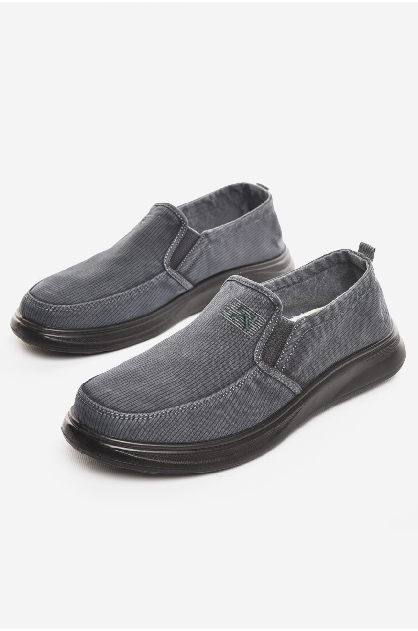 Мокасины мужские темно-серого цвета текстиль М3034-2 210334