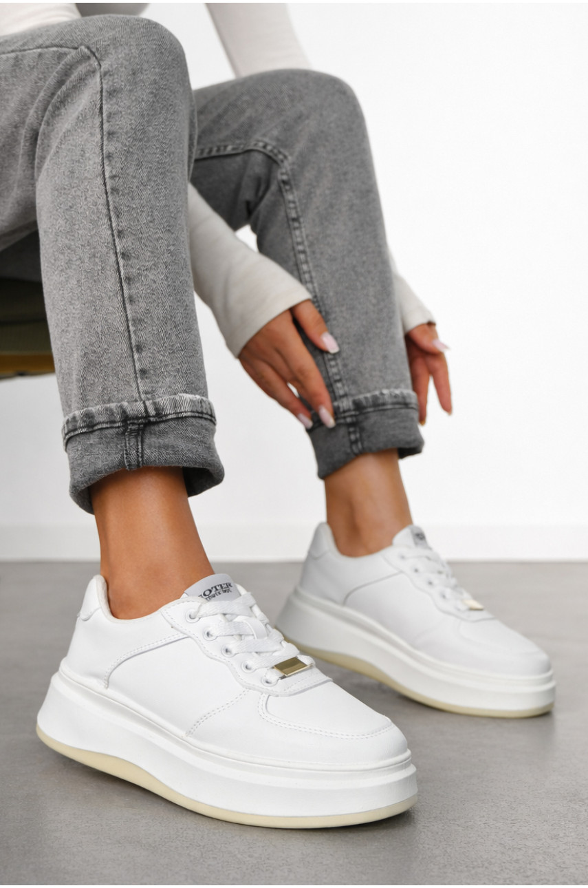 Кроссовки женские белого цвета на шнуровке 1-23-3-1 210357