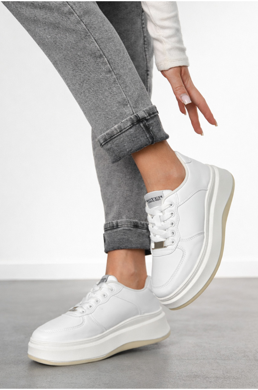 Кроссовки женские белого цвета на шнуровке 1-23-3-1 210357