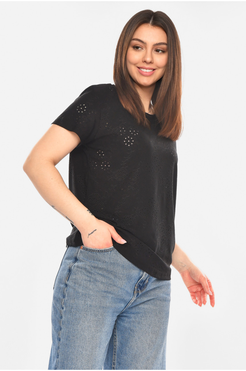 Футболка жіноча однотонна чорного кольору 2268 210358