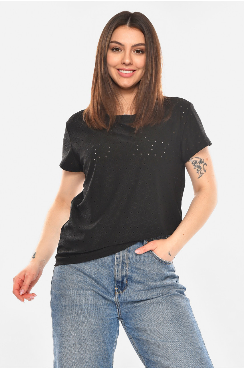 Футболка жіноча однотонна чорного кольору 2269 210360
