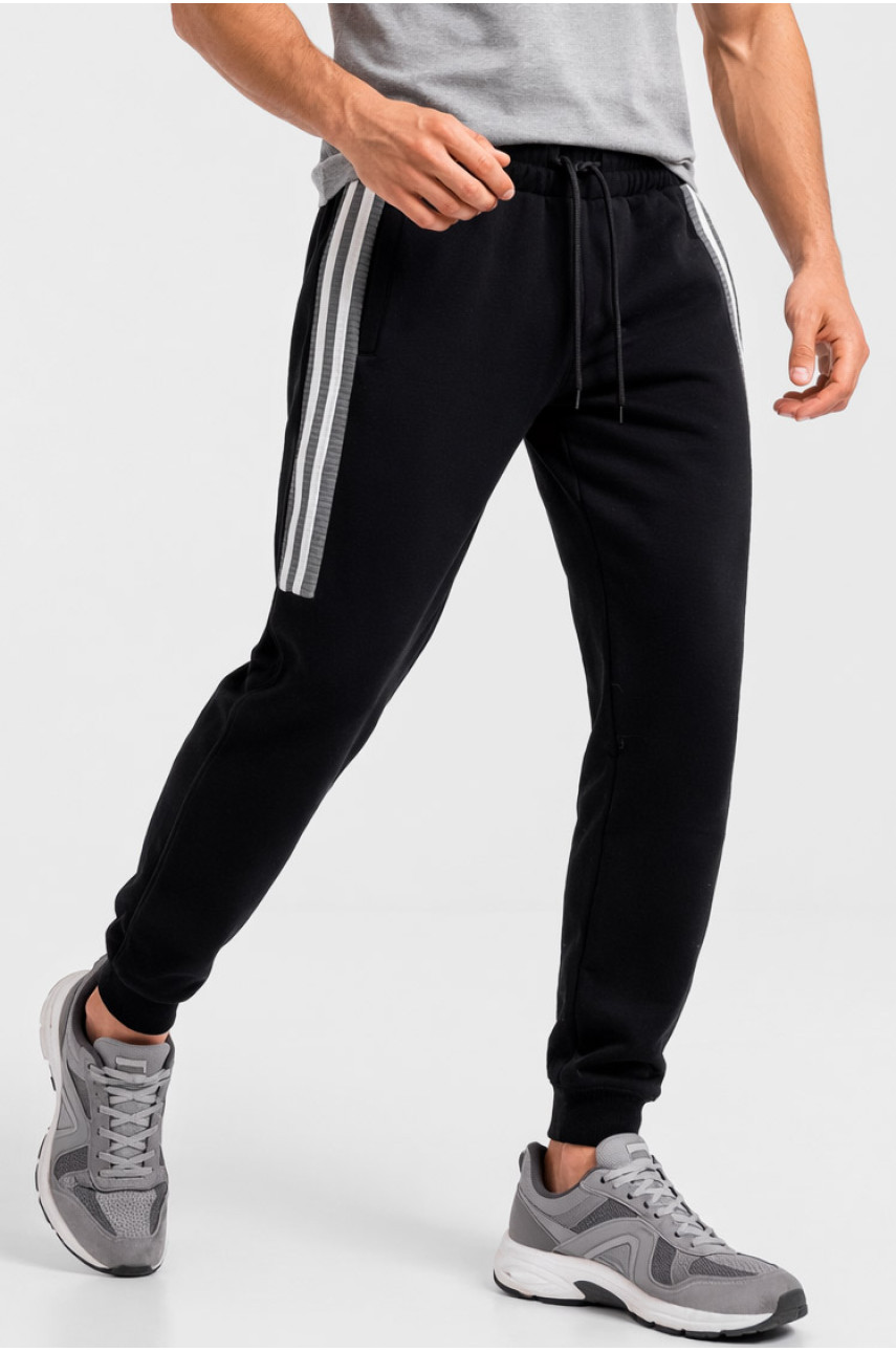 Спортивные штаны мужские на флисе черного цвета CS-402 210377