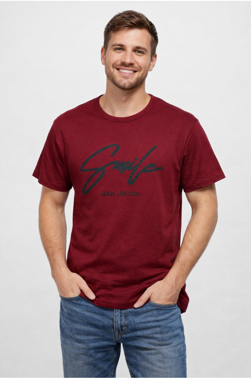 Футболка мужская бордового цвета с принтом 210403