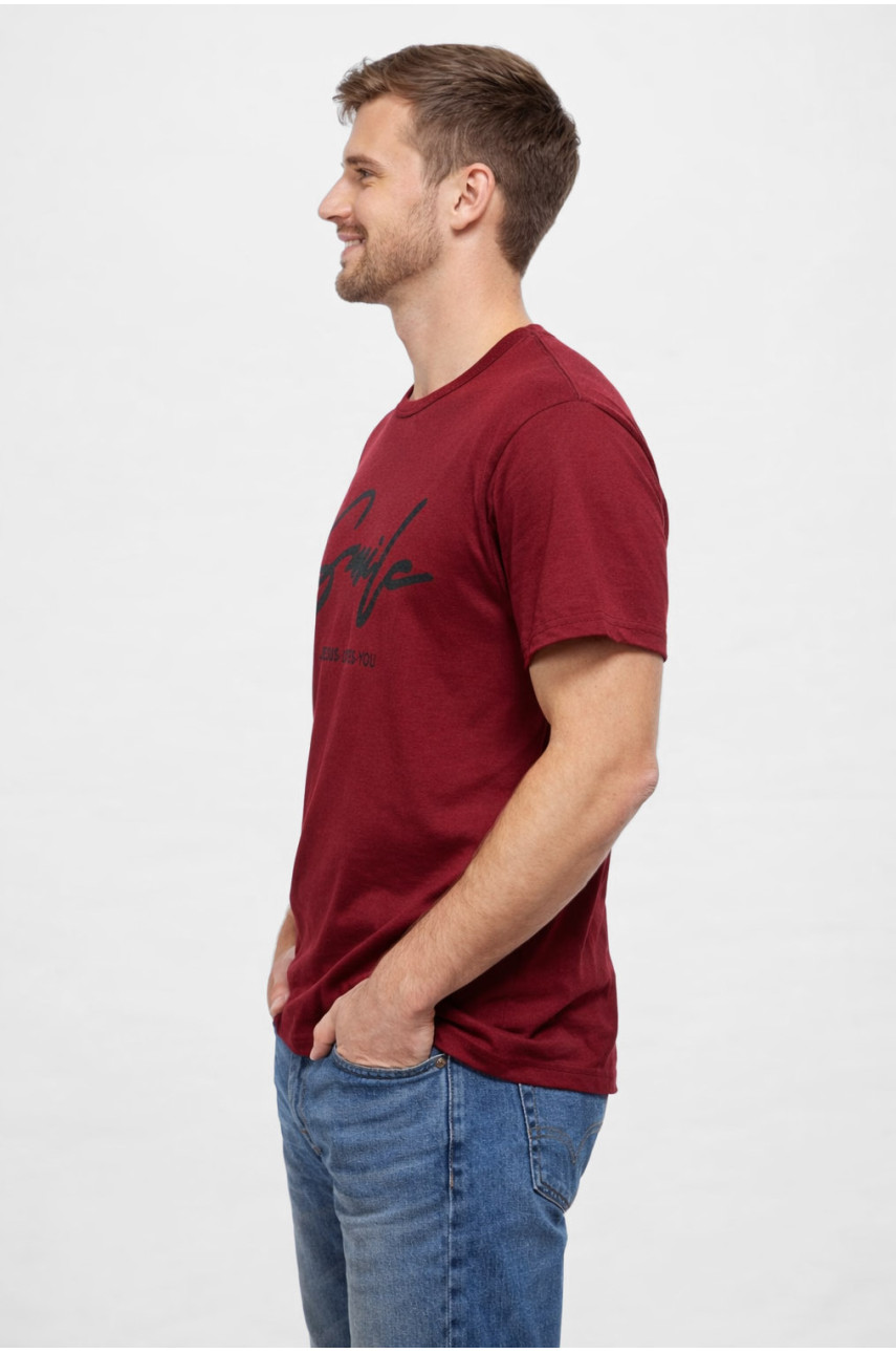 Футболка мужская бордового цвета с принтом 210403