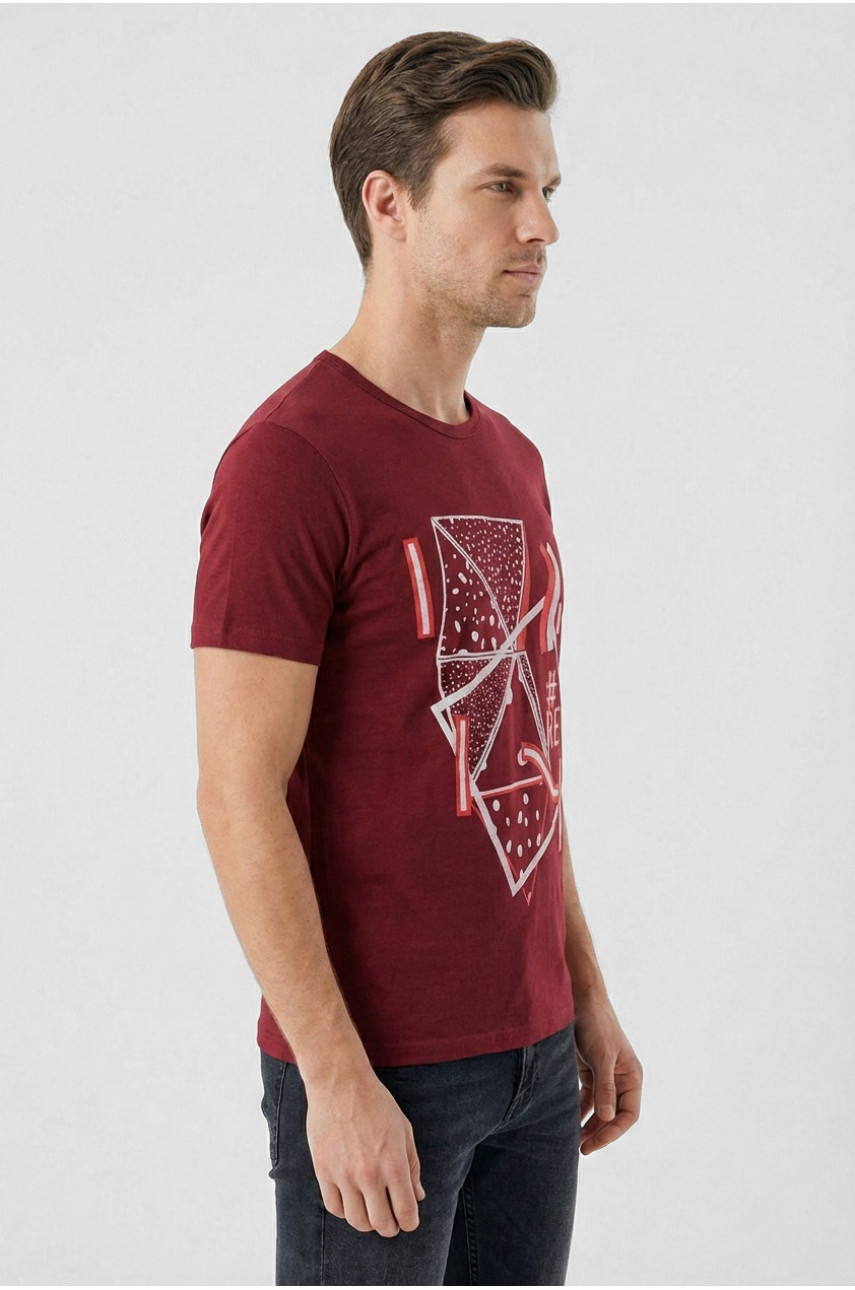Футболка мужская бордового цвета с принтом 210405