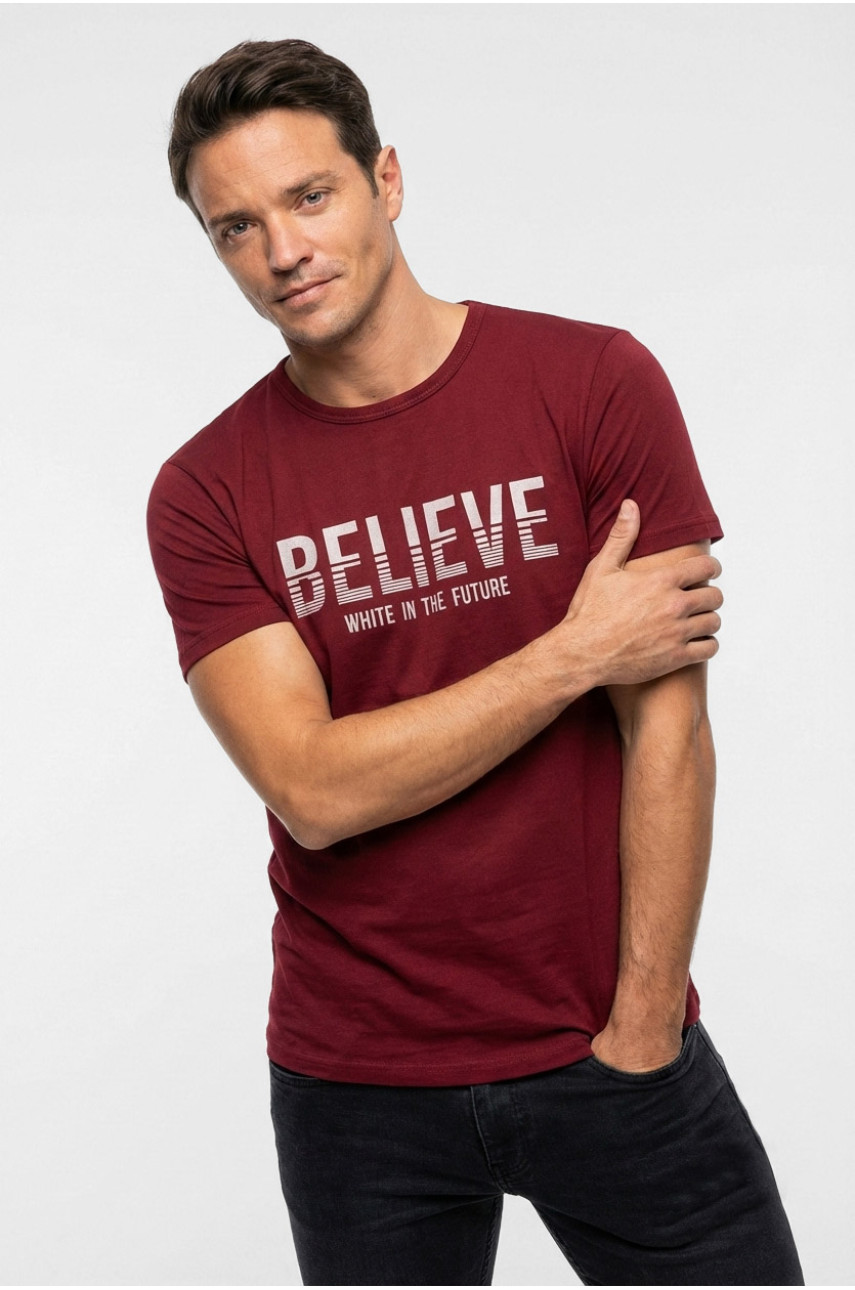 Футболка мужская бордового цвета с принтом 210411