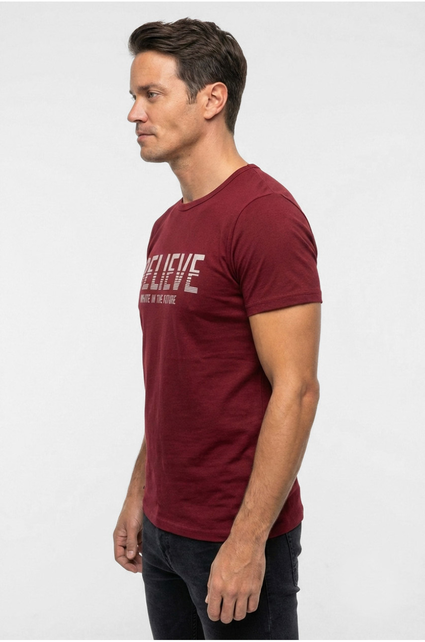 Футболка мужская бордового цвета с принтом 210411