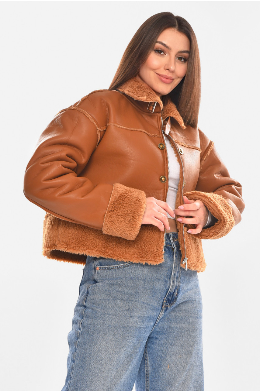 Дублянка жіноча однотонна коричневого кольору 6939 210414