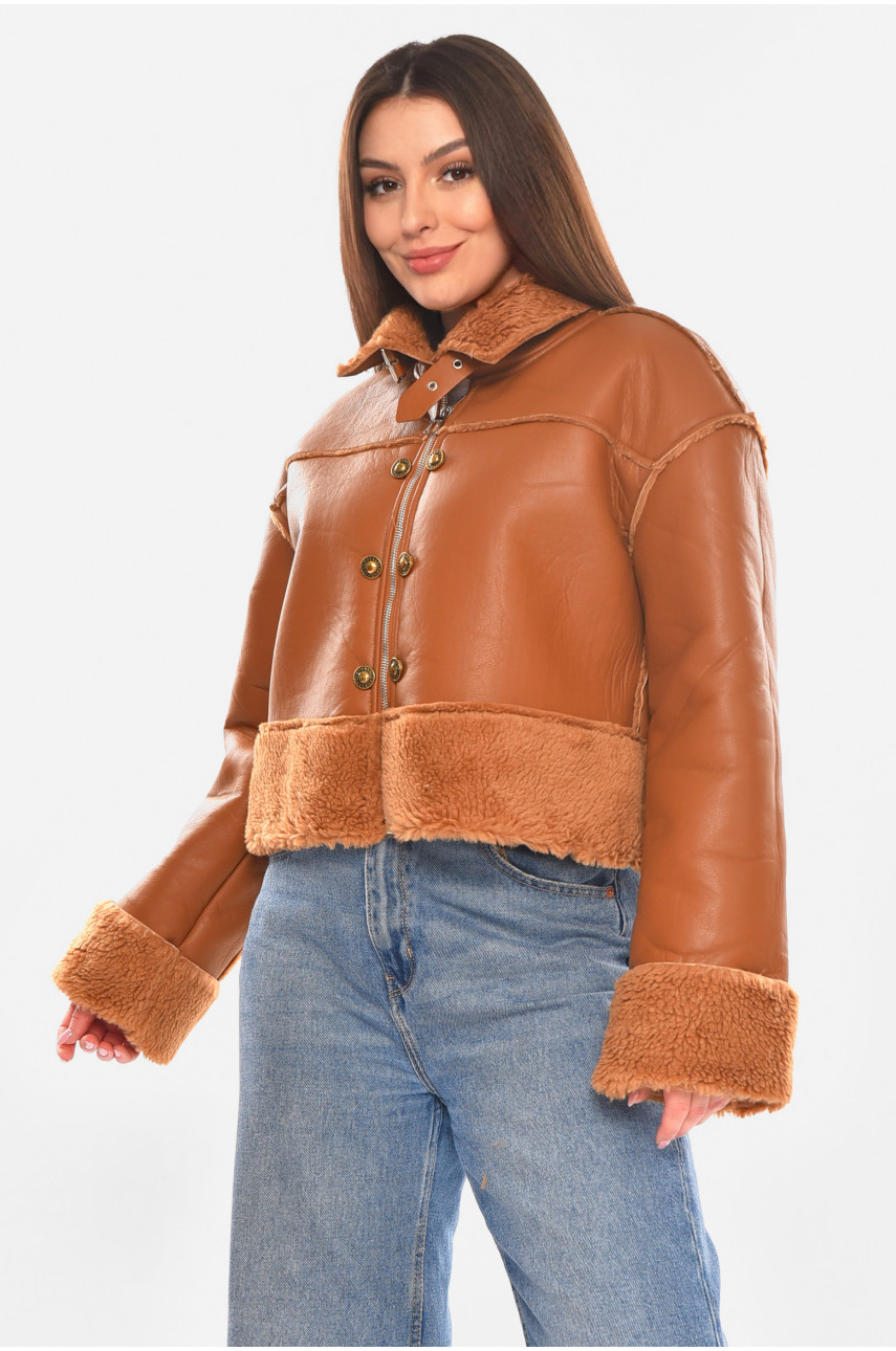 Дублянка жіноча однотонна коричневого кольору 6939 210414