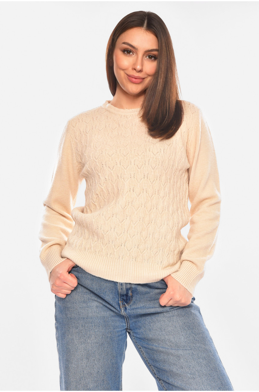 Светр жіночий однотонний бежевого кольору 9070 210416