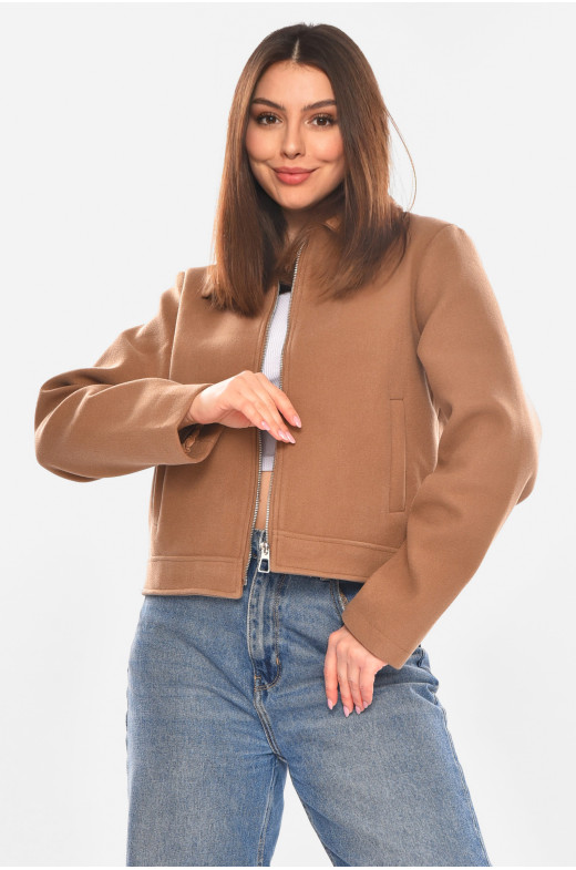 Куртка женская демисезонная укороченная коричневого цвета 17755 210419