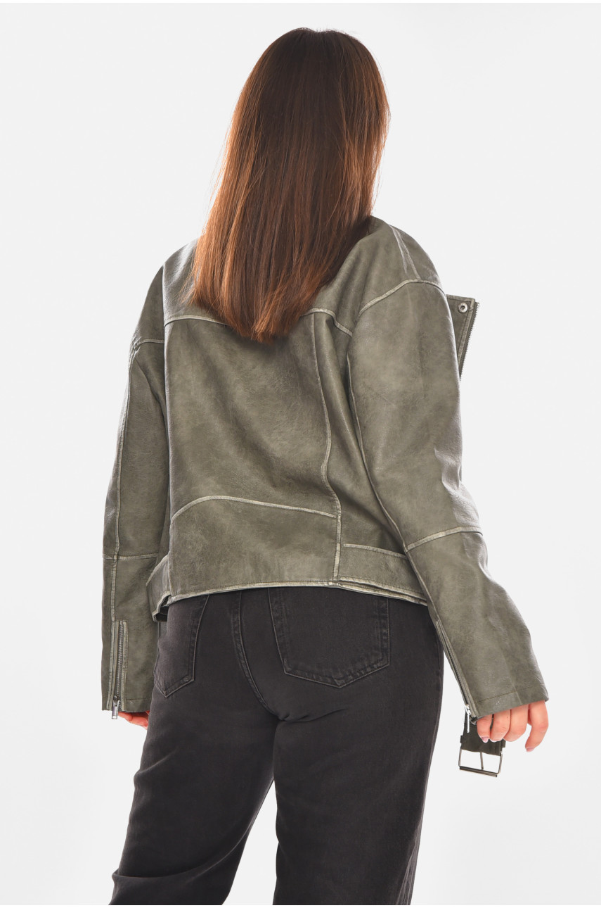 Куртка жіноча демісезонна еко-шкіра кольору хакі 3507-3 210427
