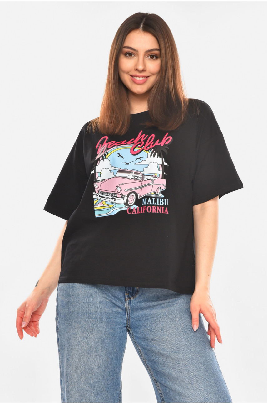 Футболка жіноча чорного кольору з принтом 2505 210433