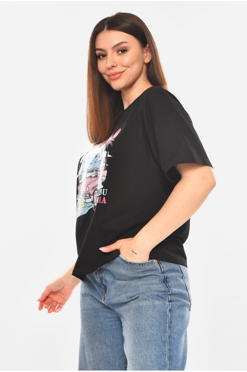 Футболка жіноча чорного кольору з принтом 2505 210433