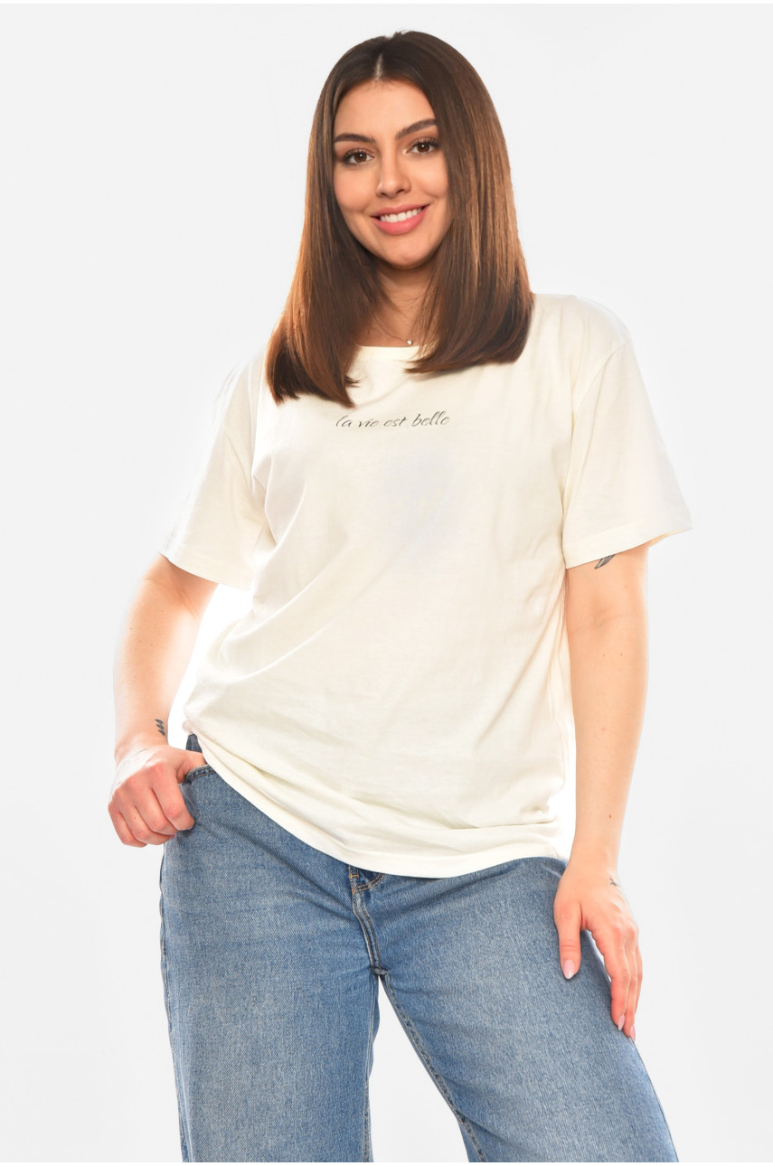 Футболка жіноча молочного кольору з принтом 93128 210435