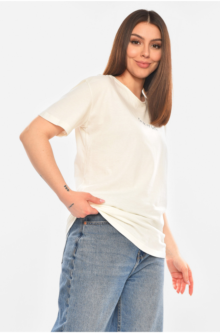Футболка жіноча молочного кольору з принтом 93128 210435