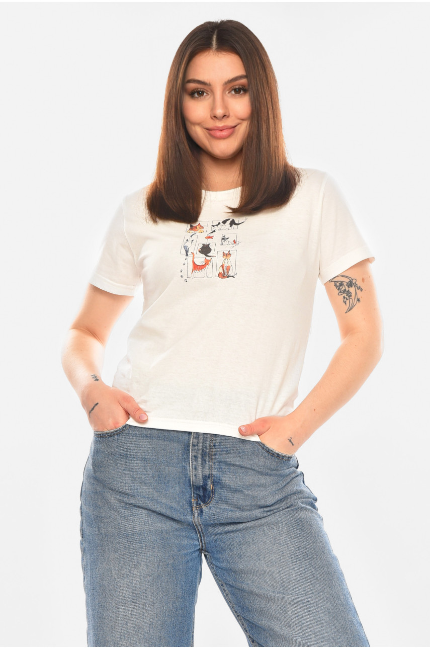 Футболка жіноча білого кольору з принтом 93128 210436