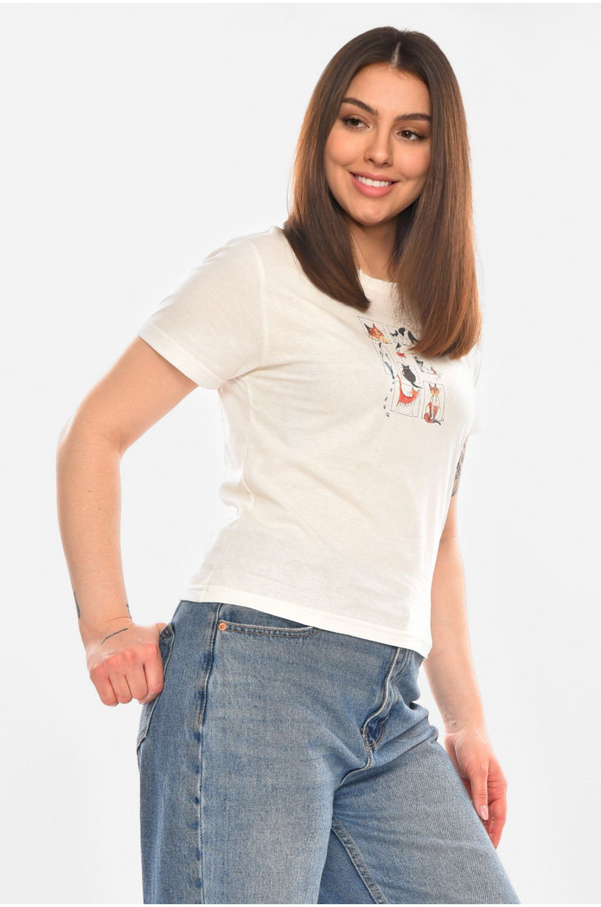 Футболка жіноча білого кольору з принтом 93128 210436