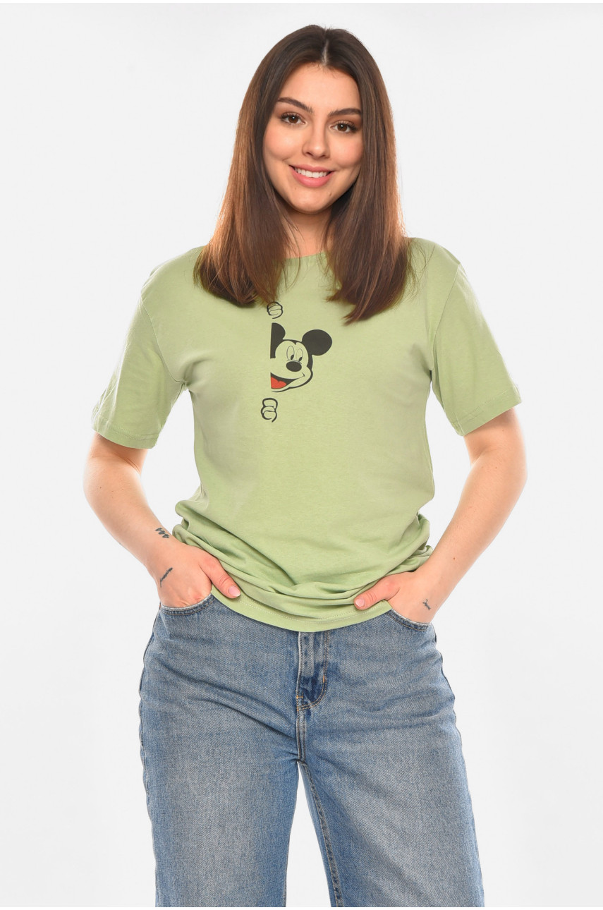 Футболка жіноча м'ятного кольору з принтом 93128 210437