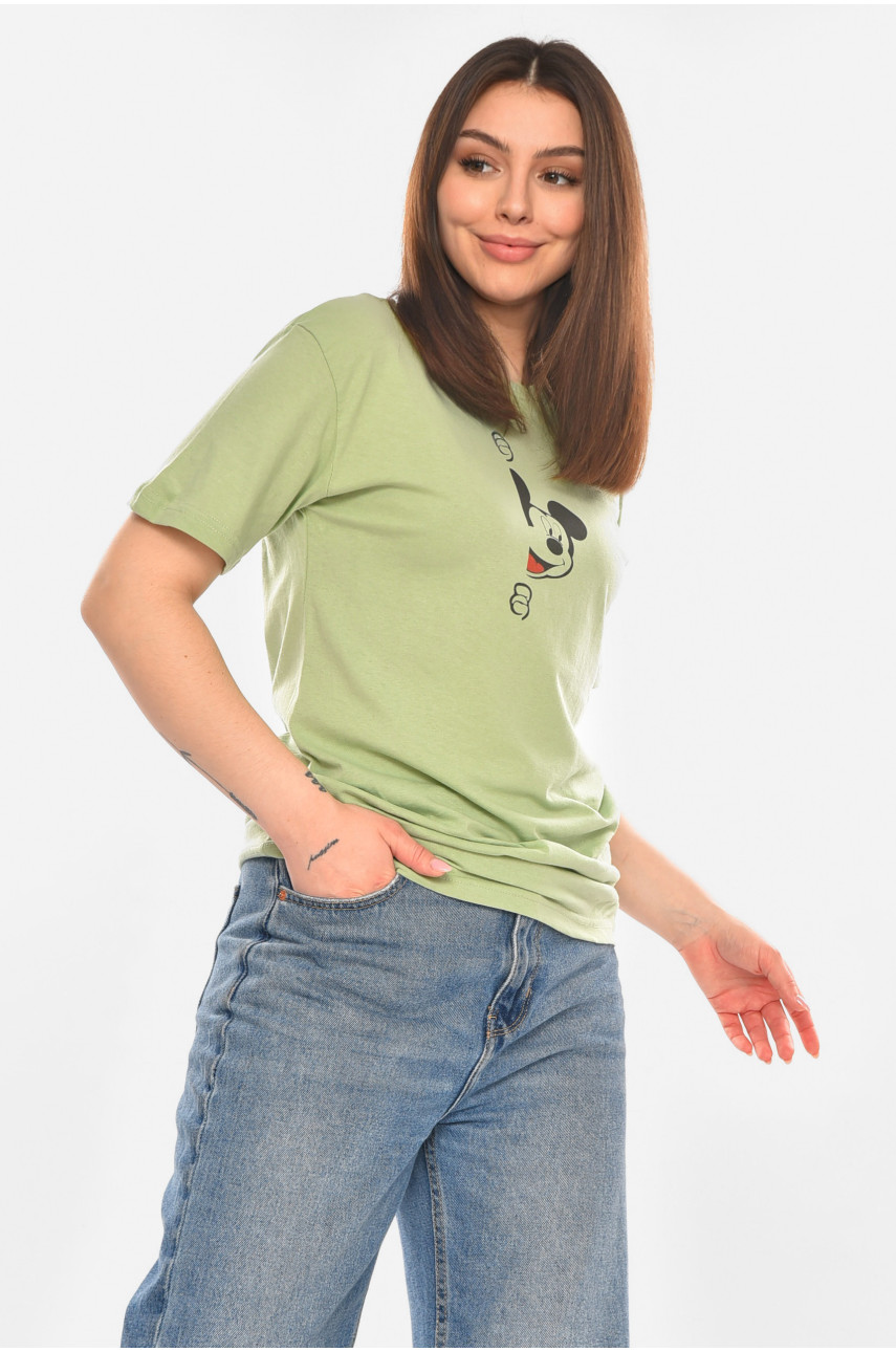 Футболка жіноча м'ятного кольору з принтом 93128 210437