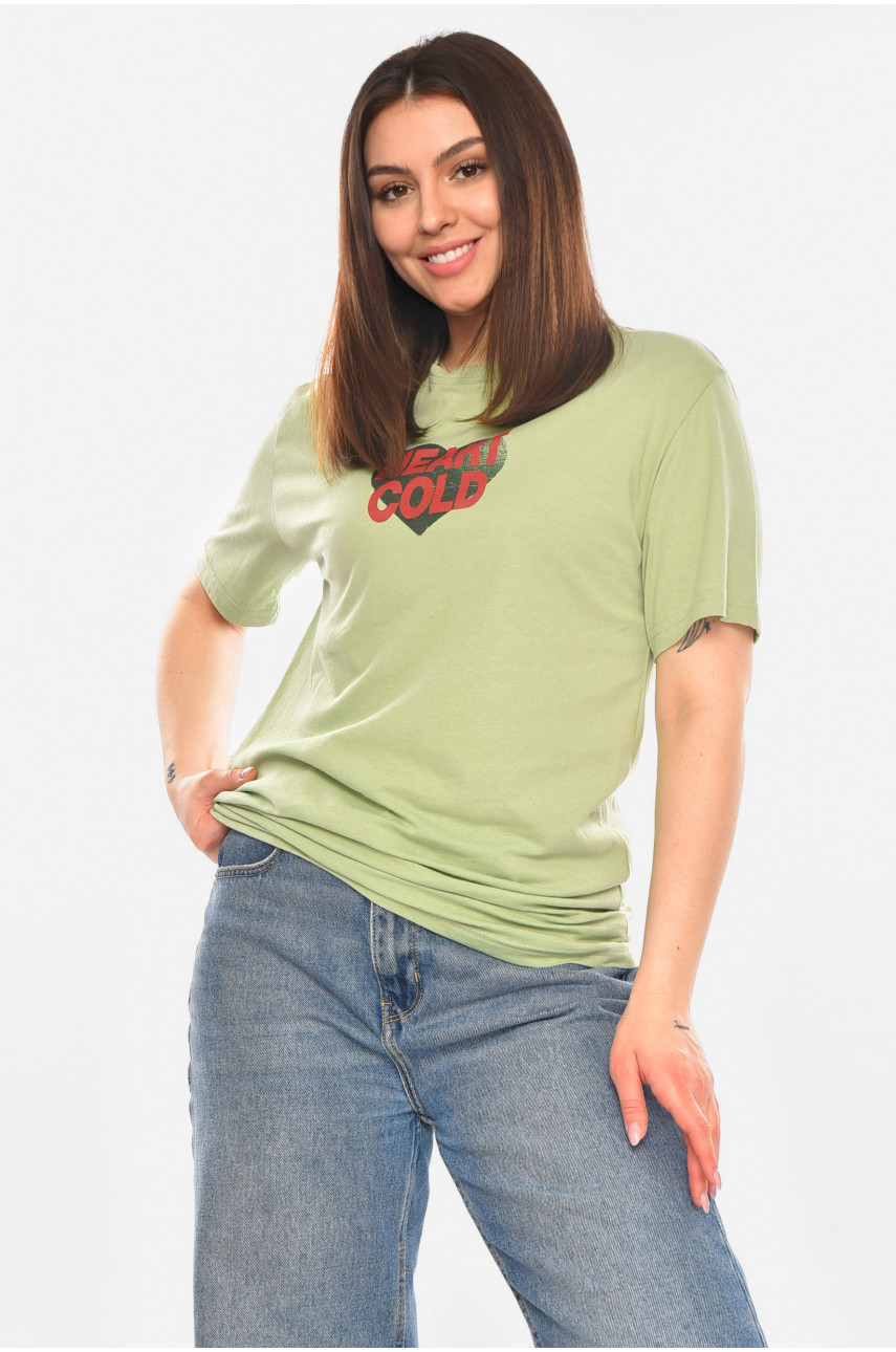 Футболка жіноча м'ятного кольору з принтом 93128 210438