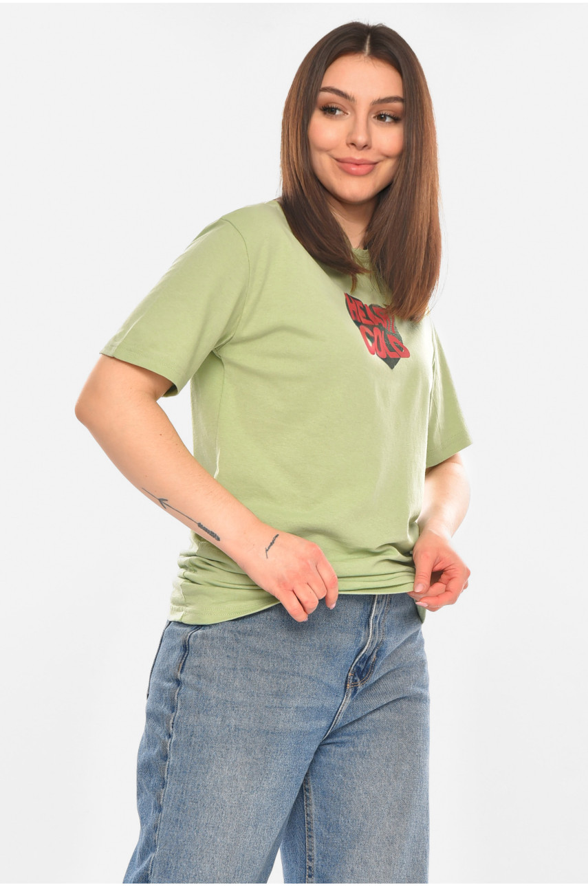 Футболка жіноча м'ятного кольору з принтом 93128 210438