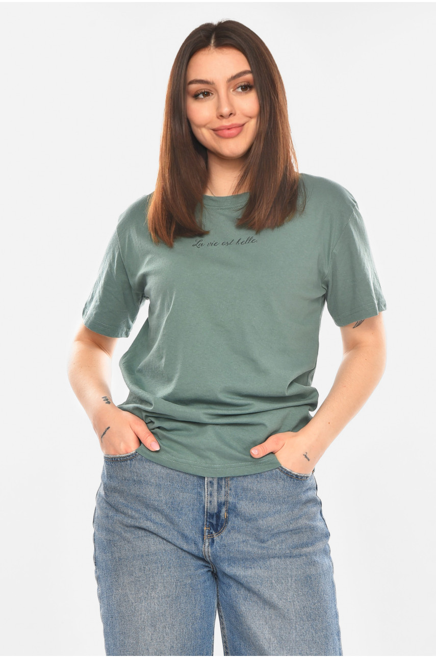 Футболка женская зеленого цвета с принтом 93128 210441