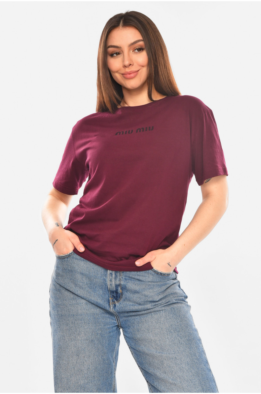Футболка жіноча бордового кольору з принтом 93128 210443