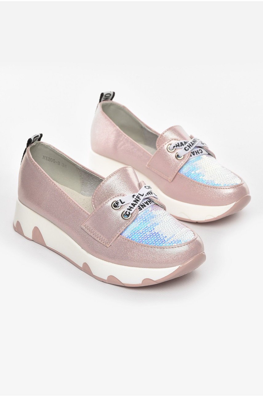 Туфлі-лофери дитячі для дівчинки пудрового кольору 205-3 210461