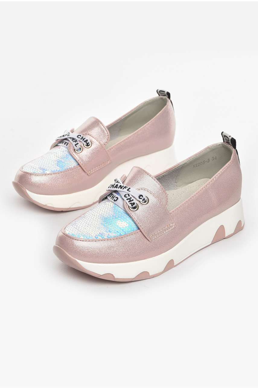 Туфлі-лофери дитячі для дівчинки пудрового кольору 205-3 210461