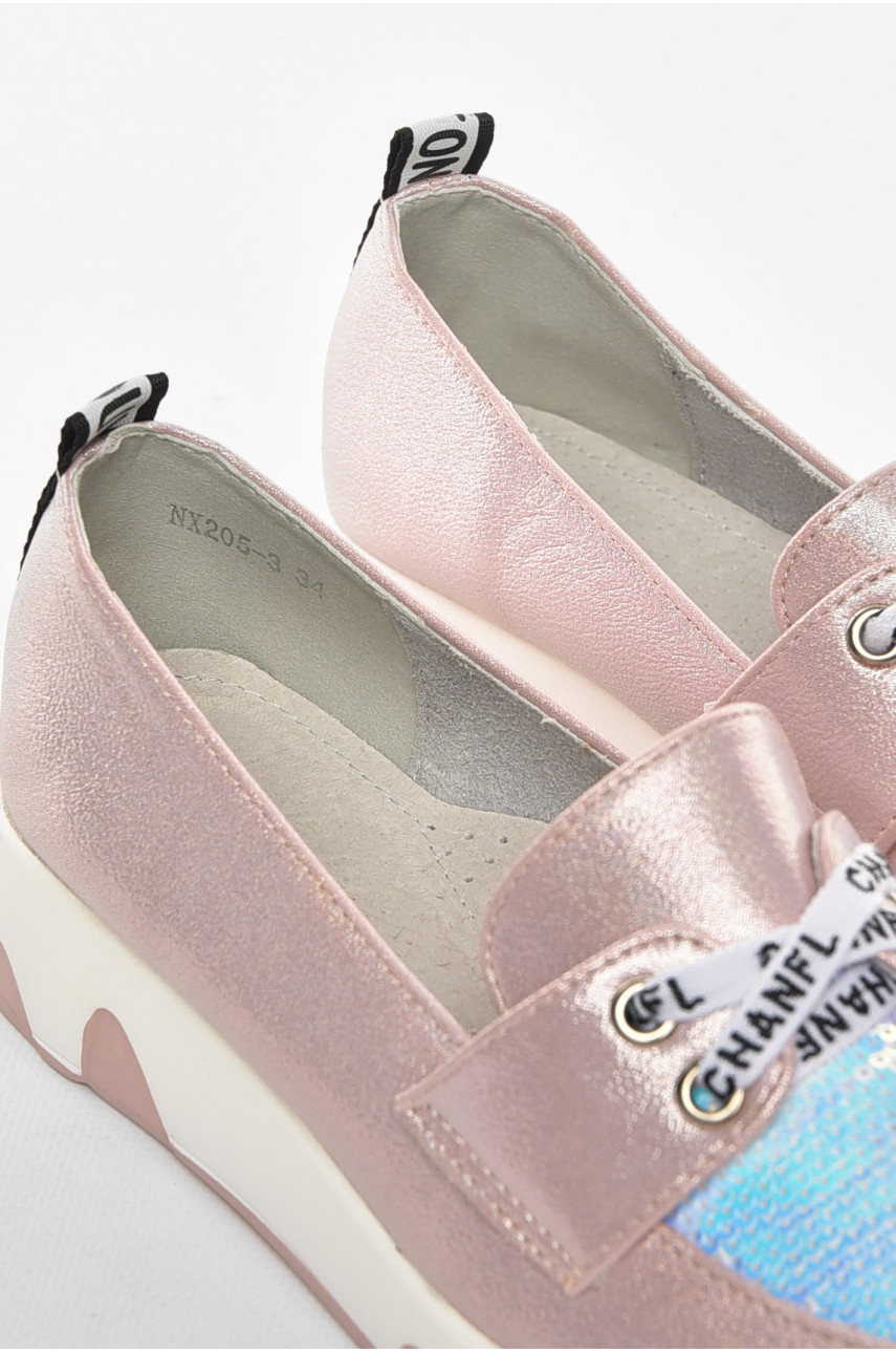 Туфлі-лофери дитячі для дівчинки пудрового кольору 205-3 210461