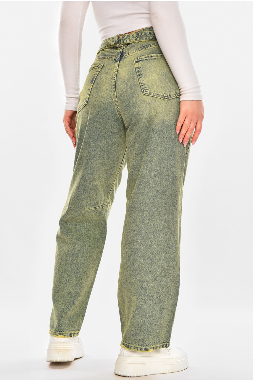 Джинси жіночі однотонні зеленого кольору 001272 210471