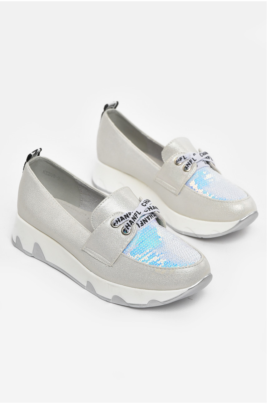 Туфлі-лофери дитячі для дівчинки сріблястого кольору 205-2 210500