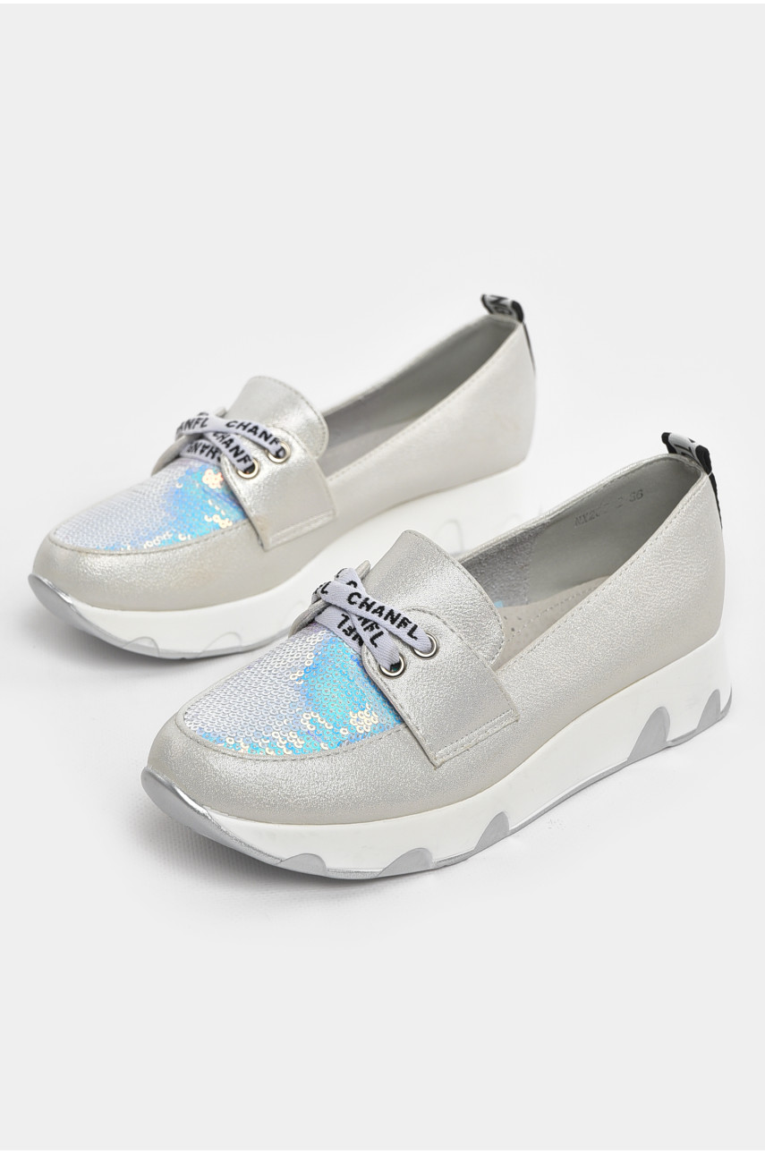 Туфлі-лофери дитячі для дівчинки сріблястого кольору 205-2 210500