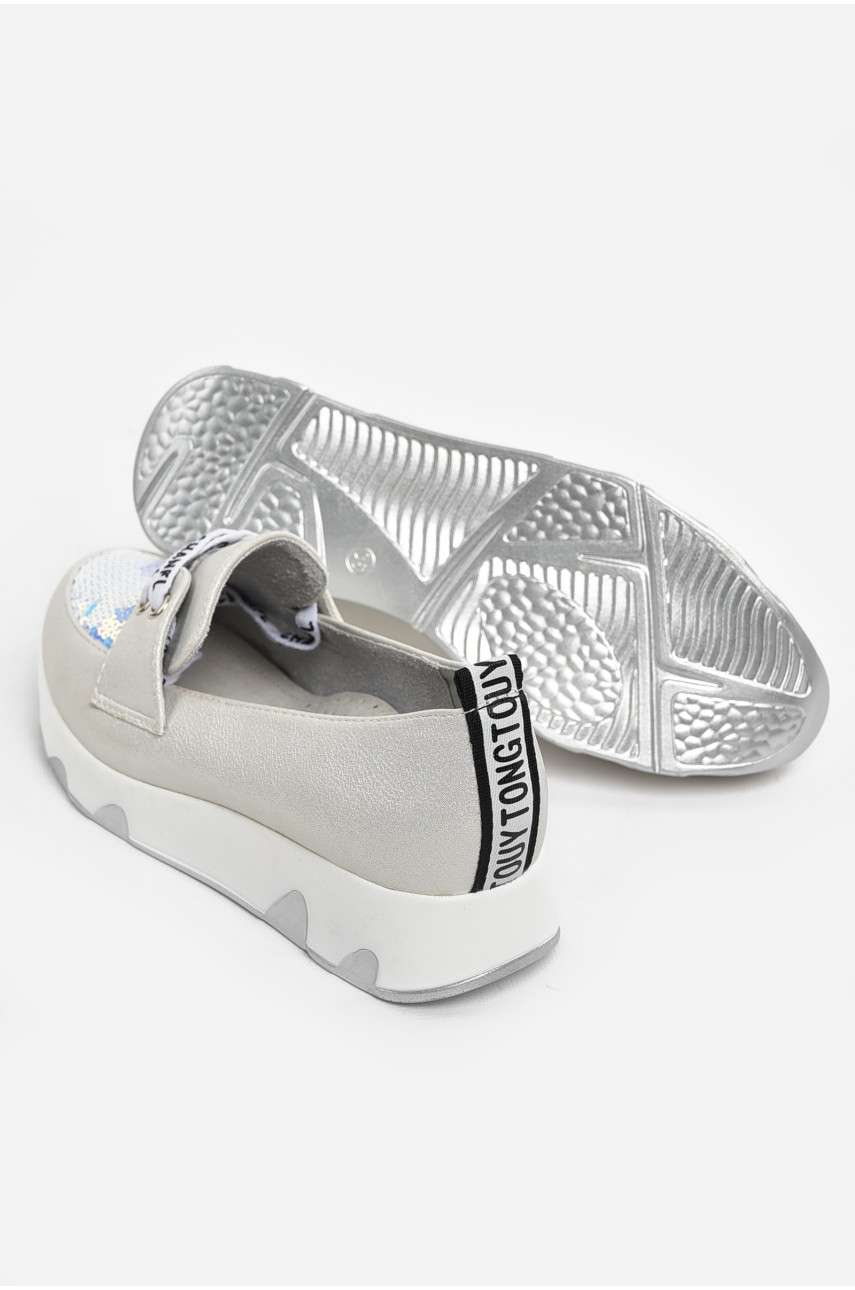 Туфлі-лофери дитячі для дівчинки сріблястого кольору 205-2 210500