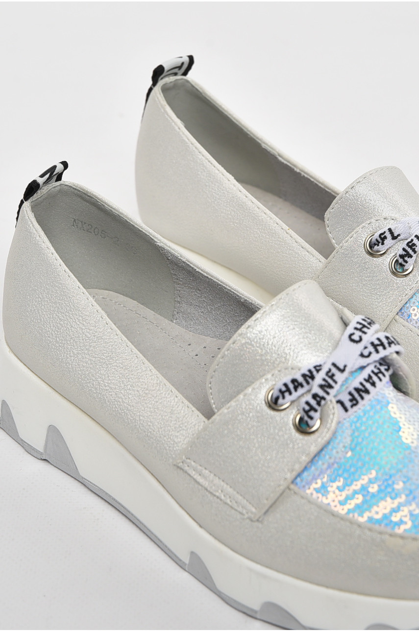 Туфлі-лофери дитячі для дівчинки сріблястого кольору 205-2 210500