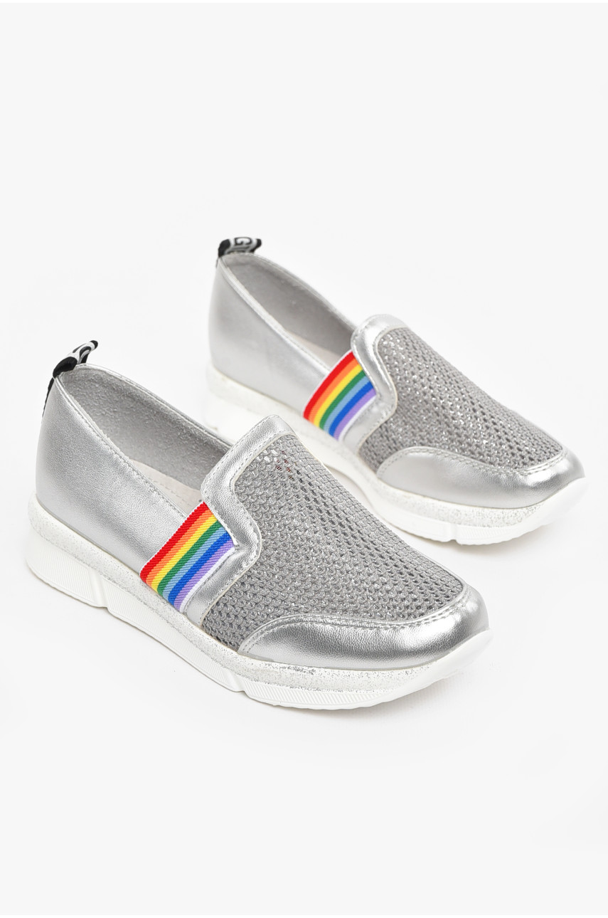 Туфлі-лофери дитячі для дівчинки сріблястого кольору 207-3 210502