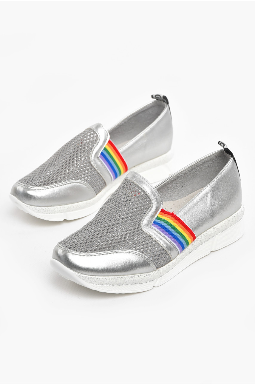 Туфлі-лофери дитячі для дівчинки сріблястого кольору 207-3 210502
