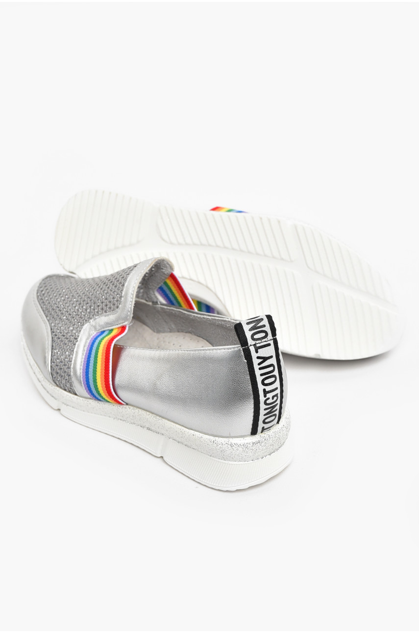 Туфлі-лофери дитячі для дівчинки сріблястого кольору 207-3 210502