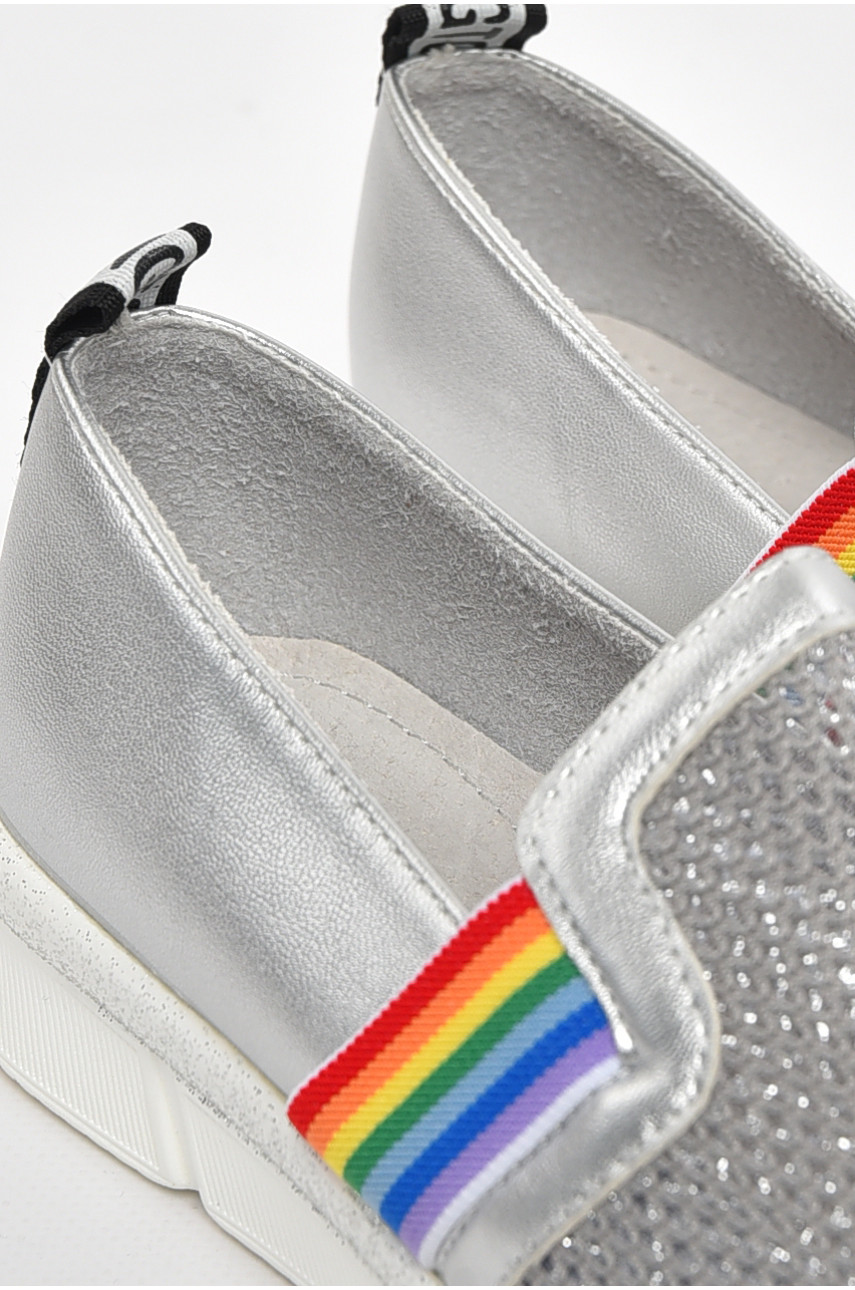 Туфлі-лофери дитячі для дівчинки сріблястого кольору 207-3 210502