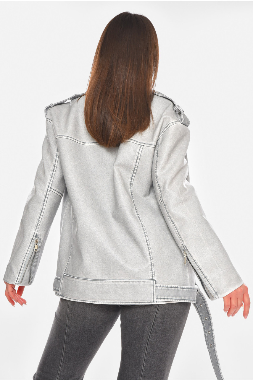 Куртка-косуха жіноча демісезонна еко-шкіра сірого кольору 2375 210512