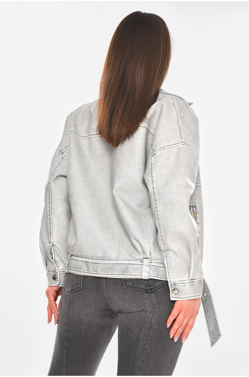 Куртка-косуха жіноча демісезонна еко-шкіра сірого кольору 2358 210521