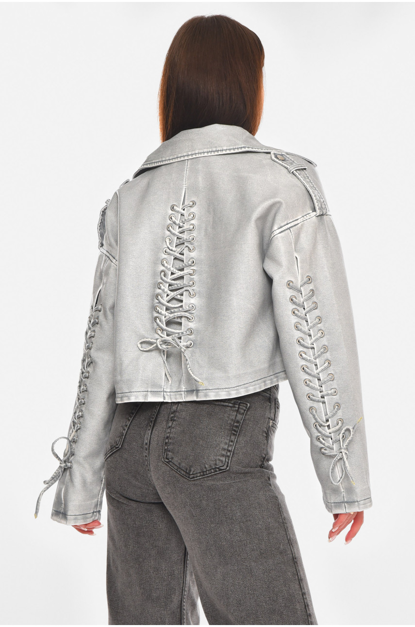 Куртка-косуха жіноча демісезонна еко-шкіра сірого кольору 2337 210525