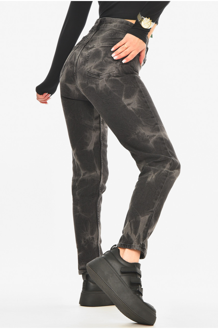 Джинсы женские черного цвета с принтом 00128 210529