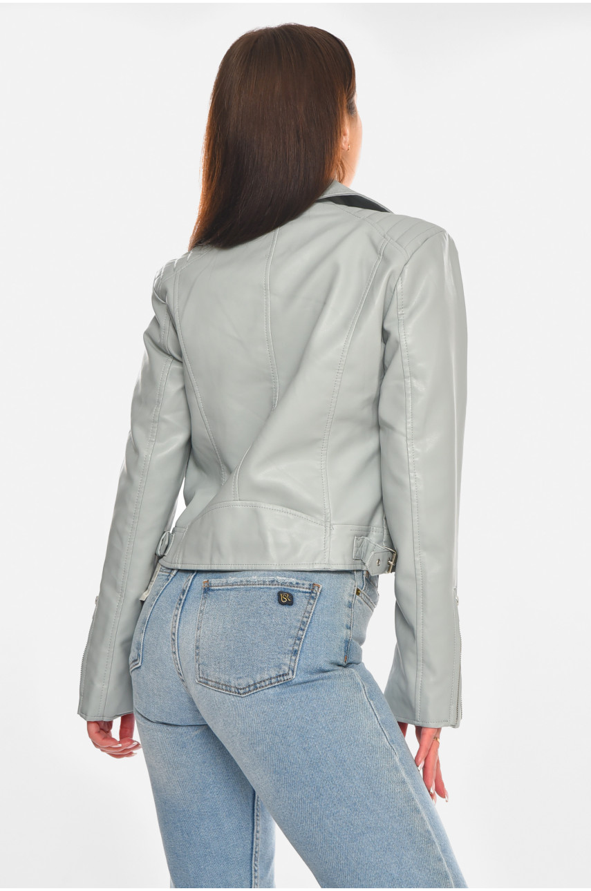 Куртка-косуха жіноча демісезонна еко-шкіра сірого кольору 2201 210535