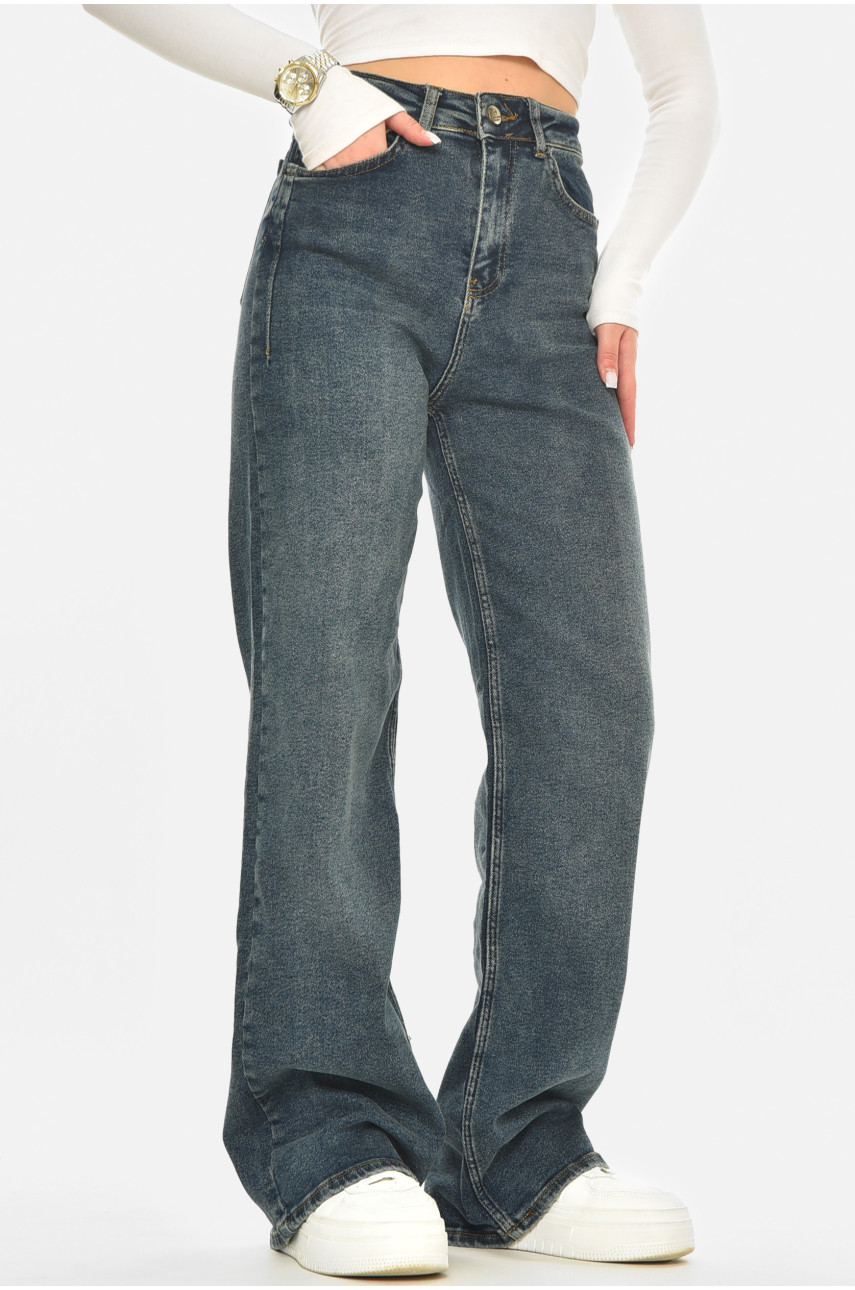 Джинсы женские однотонные тёмно-синего цвета 2021 210589
