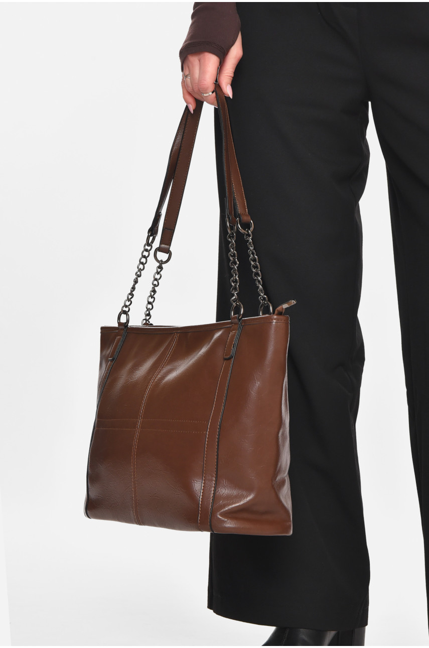 Сумка женская из экокожи темно-коричневого цвета МН-39966 210592