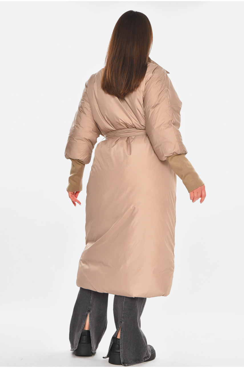 Куртка жіноча демісезонна подовжена темно-бежевого кольору 5611 210649