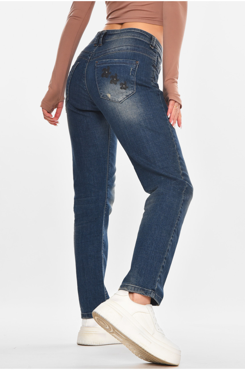 Джинси жіночі однотонні синього кольору 828 210656