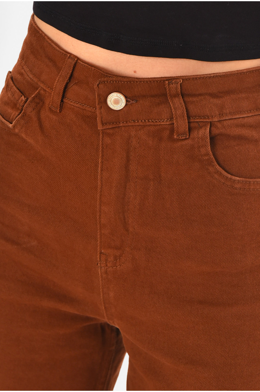 Джинсы женские однотонные тёмно-коричневого цвета 1037 210716 Джинсы женские однотонные тёмно-коричневого цвета 1037 210716